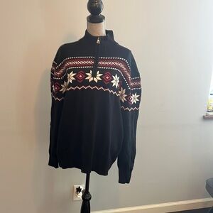 WEATHERPROOF VTG Mens 1/4 Zip Sweater Pullover XXL Fair Isle Mock Neck BLACK
